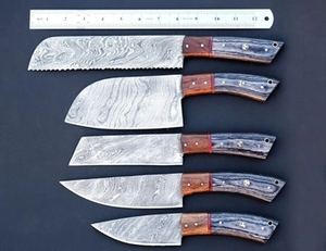 Handmade Carbon Steel Chef <b>Knife</b> <b>Set</b> 5 Pieces Razor <b>Sharp</b> Forged Customizable Wholesale Sustainable Multifunction Wood Handle - Product Image 2