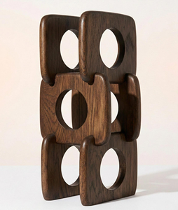 Support à vin en bois artisanal pour 3 bouteilles, porte-vin décoratif sculpté à la main, rangement à vin en bois pour table, pour bar à domicile - Product Image 1