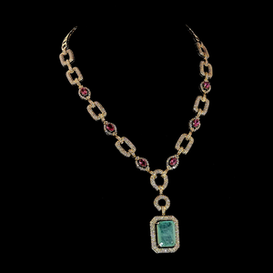 สร้อยคอจี้เงินแท้ชุบทองคำขาวประดับมรกต เพชรเจียระไนทรงบริลเลียนท์ที่เพาะเลี้ยงในห้องปฏิบัติการ ประดับด้วยทับทิมสีชมพูที่ได้รับการรับรอง หรูหรา - Product Image 1