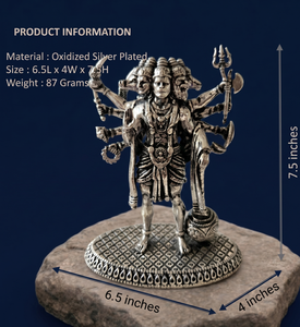 Jaipur Metals - Ídolo de Hanuman Panchmukhi Chapado en Plata Oxidada 999 |   Estatua 100% de Latón |   6.5 x 4 x 7.5 cm |   87 g |   Regalo para Pooja - Product Image 2