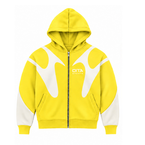 Lemon Yellow Contrast Panel Zip Up Hoodie Men Streetwear Full Zipper Long Sleeve Casual <b>Fleece</b> <b>Hooded</b> <b>Jacket</b> With Pockets - Product Image 1