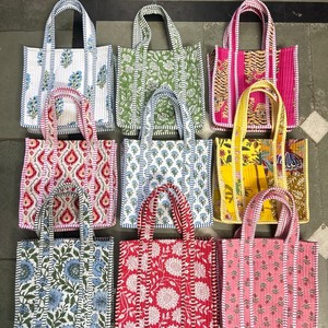 Floral Quilted Mini Tote <b>Bag</b> Handmade Cotton Indian <b>Boho</b> Shoulder <b>Bag</b> Reusable Market Shopping <b>Bag</b> - Product Image 1
