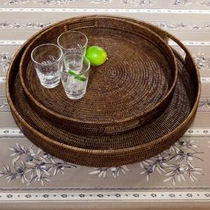 Nueva bandeja de decoración de ratán de moda para sala de estar, dormitorio, cocina, bandeja de ratán tejida a mano de alta calidad, jacinto de agua con asas - Product Image 6