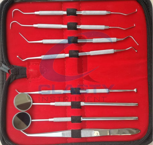 Ensemble de forceps d'extraction dentaire en acier inoxydable, poignée moletée manuelle, instruments chirurgicaux de classe I, étui rouge - Product Image 2