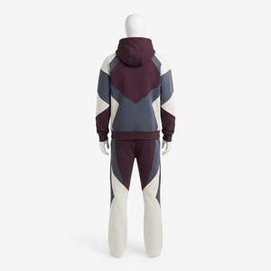 Mens Burgundy Gray White Color Block Tracksuit Set <b>Zip</b> <b>Up</b> <b>Jacket</b> Flared Pants Custom Streetwear Sportswear - Product Image 4