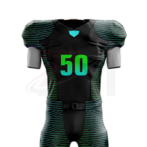 Uniforme de football américain personnalisé noir et vert, impression par sublimation, numéro 50, polyester respirant pour adultes hommes - Product Image 4