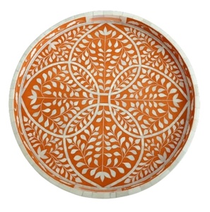 Bandeja de Servir Ecológica Hecha a Mano de Madera Natural Art Deco, Impermeable, Elegante con Incrustaciones Florales de Resina y Hueso, Decoración Multifuncional para el Hogar - Product Image 1