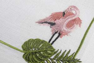 Custom Handmade Embroidered Luxury Flamingo Leaves Napkin Sets Place Mats White Linen Washable Oval Mats Weddings Home Events - Product Image 4