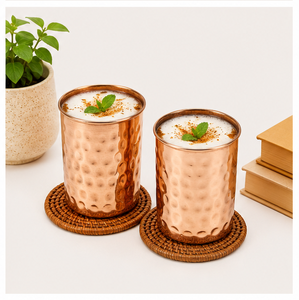 <b>Copper</b> Hammered Water Glass Tumbler Set with Ayurvedic Health Benefits Handcrafted Detox Drinkware for Home & Restaurant Use - Product Image 4