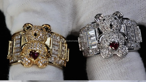 Baguette Moissanite Diamond Teddy Bear Cluster <b>Ring</b> 925 Sterling Silver Rhodium Plated Hip Hop Style Iced Out <b>Ring</b> for Gifts - Product Image 5