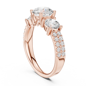 Anillo de compromiso de tres piedras con diamante moissanita de corte redondo y banda pavé – Anillo de aniversario de plata de ley chapado en oro rosa - Product Image 4