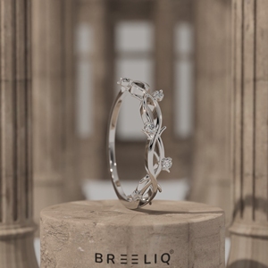 Diamond Vine Wedding Band 14k White Gold Nature Inspired <b>Bridal</b> Ring Twig Branch Stackable Wedding Band Minimalist Jewelry - Product Image 1