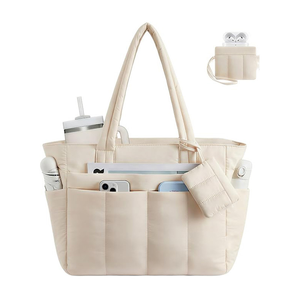 Bolso de Mano Tipo Tote para Portátil, Acolchado, de Color Sólido, con Cierre de Cremallera, de Poliéster, Grande, para Mujer - Product Image 1