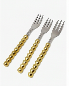 Fourchettes à dessert élégantes en acier inoxydable avec manche perlé doré – Vaisselle de fête style glamour, passe au lave-vaisselle - Product Image 1
