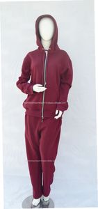 Maroon Ladies Solid Tracksuit Outfit Relaxed Silhouette Cotton Fleece 2 Piece Long <b>Set</b> Hooded Eco-Friendly OEM Service Custom - Product Image 2