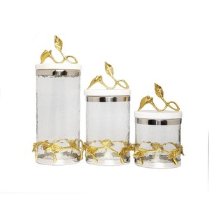 Modern Luxury <b>Glass</b> Spice <b>Jars</b> With Gold Chain Accents Airtight Cylinder Containers <b>For</b> Kitchen Storage - Product Image 3