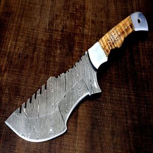Herramienta utilitaria de doble afilado de acero de Damasco de alta resistencia, hecha a mano, con mango de madera de arce rizado - Product Image 1