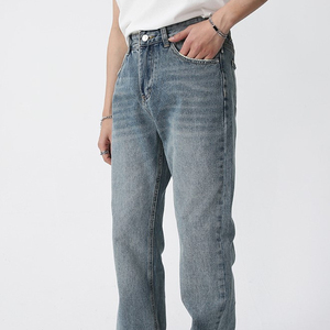 Pantalones Vaqueros Casuales de Corte Recto para Hombre, Color Azul Claro, Cintura Alta, Cierre de Botones, Lavado a la Piedra, de Algodón, con Bolsillos, Estilo Otoñal - Product Image 3