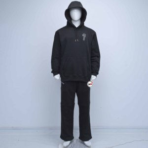 Conjunto Deportivo de Algodón Negro para Hombre, con Capucha, Manga Larga, Estilo Casual para Otoño, Corte Holgado, con Logotipo de Signo de Interrogación Estampado en la Parte Delantera - Product Image 1