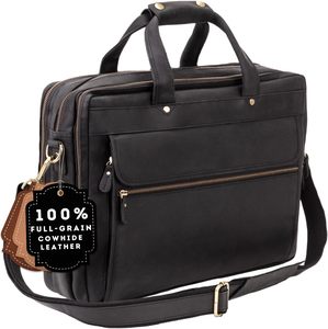 Full Grain <b>Leather</b> <b>Briefcase</b> for Men Top Choice Gifts Handcrafted Laptop Bag with Multiple Compartments Black Messenger bag - Product Image 1