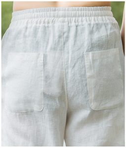 Pantalon d'été décontracté pour homme en lin 100% léger, taille mi-haute élastique, coupe large avec cordon de serrage, style chinois tissé - Product Image 3