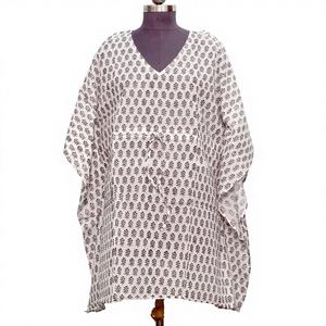 Vestido Mini Kaftan de Algodón Floral Hecho a Mano para Mujer, Estampado Digital, Ecológico, Cintura Natural, Primavera Verano, para la Playa - Product Image 1