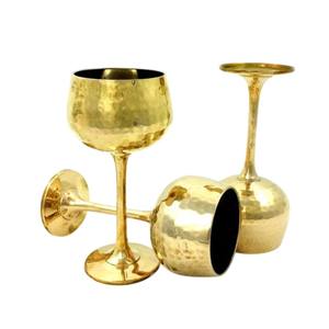 Copas de Vino Modernas de Acero Inoxidable Martillado White Royals, Juego de 2, Hechas a Mano, Tono Dorado, Duraderas, Decoración para el Hogar, Regalo - Product Image 1