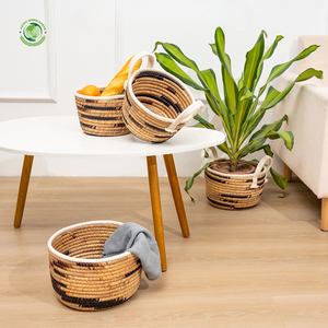 Lot de 2 paniers en jacinthe d'eau avec bords cousus, paniers de rangement faits à la main, vente en gros, écologiques, fabriqués au Vietnam - Product Image 5