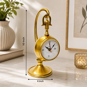 Traditional Design Modern Farmhouse Quartz <b>Battery</b> Operated Circular Shape Brass Desk <b>Clock</b> Roman Numerals Hourly Chiming Sound - Product Image 3