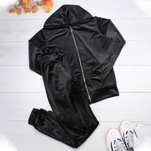 Pantalon de jogging unisexe en velours noir, taille élastique, longueur intégrale, décontracté, pour l'hiver, couleur unie, poches latérales, polyester mi-lourd - Product Image 6