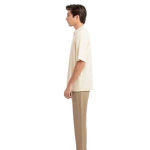 Polo en tricot rayé blanc cassé pour homme, manches courtes, décontracté, léger, tendance estivale, personnalisable avec logo, fabricant OEM, vente en gros - Product Image 6