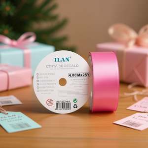 Nastro regalo Ilan 4,0 cm x 25 m in raso rosa per confezionare regali - Product Image 3