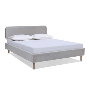   Letto matrimoniale imbottito grigio chiaro con piattaforma bassa in poliestere resistente - Product Image 2