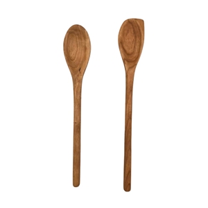 Ensemble de couverts en bois naturel écologiques de haute qualité, cuillère et fourchette en bois à long manche fabriquées à la main pour restaurant et cuisine - Product Image 2