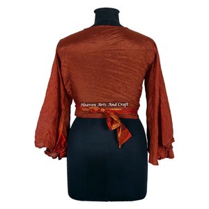 Women's Summer Silk Crop <b>Top</b> With Front Tie & Bell Sleeves Modest <b>Indian</b> <b>Top</b> As Gift For Her Free Size Bell Sleeve Casual Party - Product Image 6