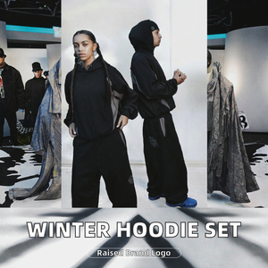 Ensemble de survêtement vert deux pièces respirant 100% coton, streetwear, couleur unie, logo brodé, pour hommes et femmes, vêtements d'hiver - Product Image 6