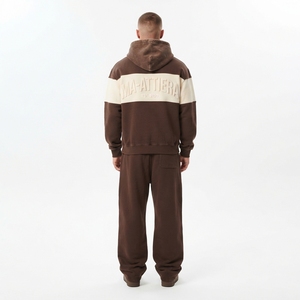 Chándal con capucha para hombre, de algodón marrón, con cremallera frontal, estampado de letras, corte holgado, informal, para otoño - Product Image 2