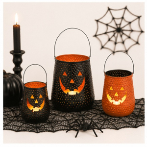 Wholesale Set of 3 Metal Jack-O-<b>Lantern</b> Buckets Vintage Black and Orange Pumpkin <b>Lanterns</b> for Spooky Halloween Home Decor - Product Image 6