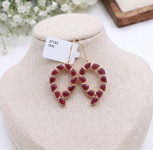 Boucles d'oreilles pendantes en or jaune 18 carats faites à la main, rubis naturel taillé en poire, bijoux de créateur pour femmes, cadeau de fiançailles, mariages, fêtes - Product Image 5