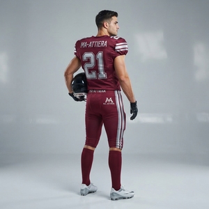 Ensemble uniforme de football Ma-Attiera Maroon numéro 21 avec casque, gants, maillot et pantalon respirants en polyester pour homme adulte - Product Image 3