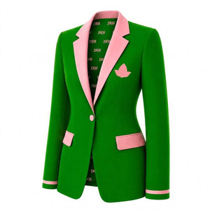 Alfa |   Kapa |   Blazer Verde para Mujer de Alpha Sorority con Ribete Rosa y Bordado del Escudo, Cuello de Solapa con un Solo Botón, Estilo Ejecutivo - Product Image 5