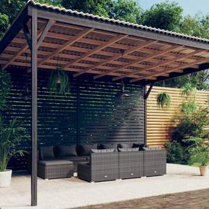 Ensemble de salon de jardin en rotin PE gris avec structure en acier thermolaqué, collection de meubles d'extérieur durables - Product Image 1
