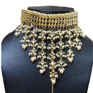 Indian Classic Women's Necklace Earrings Wedding Engagement Anniversary Party Green Traditional Crystal Kundan Faux Pearl Alloy - Product Image 4