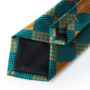 Corbata de Seda Satinada Ecológica con Diseño Paisley Verde Azulado y Dorado, Corbata Formal de Negocios para Hombre - Product Image 3