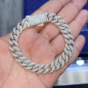 12 MM 925 Sterling <b>Silver</b> VVS Moissanite Round Brilliant Cut Claw Setting Cuban Link Chain <b>Bracelet</b> Iced Jewelry <b>Men</b> Women - Product Image 1