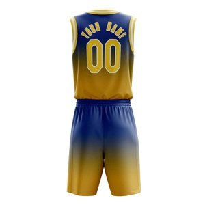 Ensemble de maillots de basket-ball personnalisés bleu or, uniforme d'équipe respirant, 100% polyester mesh avec logo, nom et numéro, fabricant d'usine - Product Image 2