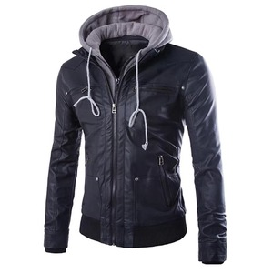 Veste à capuche en PU noir premium avec manches en charbon de bois, gris marine foncé, fermeture éclair, streetwear, vêtements d'extérieur personnalisés OEM - Product Image 1