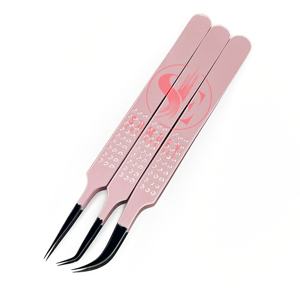 Pinzas de extensión de pestañas de fibra a granel desnuda puntas negras personalizadas herramienta de belleza de acero inoxidable sostenible Etiqueta Privada para pestañas - Product Image 4