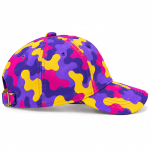 Gorra de Béisbol de Camuflaje Morado, Rosa y Amarillo, de 6 Paneles, Transpirable, con Visera Curva - Product Image 3