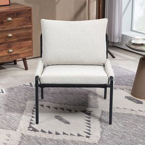 Sillón Moderno con Respaldo de Ala, Tapicería Trenzada, Estructura Metálica y Cojín Suave para Sala de Estar o Dormitorio - Product Image 2
